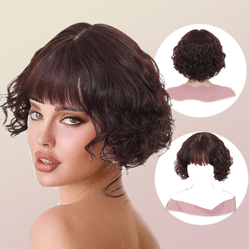 🔥Realizzato con capelli veri🔥Topper Per Capelli Ricci Corti Con Frangia Parrucche Traspiranti