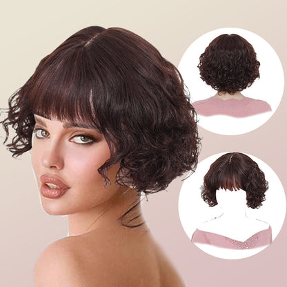 🔥Realizzato con capelli veri🔥Topper Per Capelli Ricci Corti Con Frangia Parrucche Traspiranti