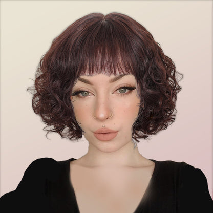 🔥Realizzato con capelli veri🔥Topper Per Capelli Ricci Corti Con Frangia Parrucche Traspiranti