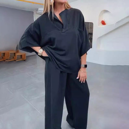 Completo 2 pezzi da donna Top oversize e pantaloni a gamba larga