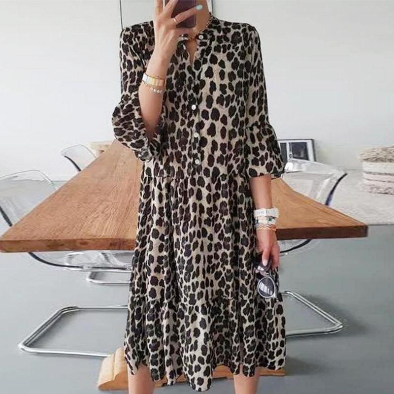 🔥🔥Casual Vestito con stampa leopardo e bottoni sul davanti