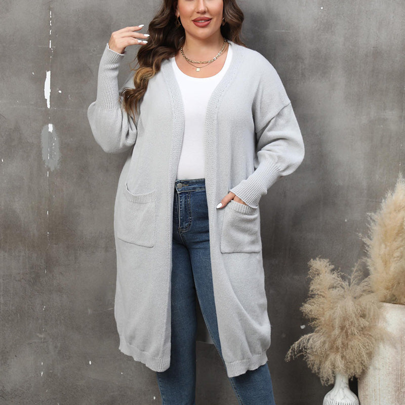 Maglione a maniche lunghe con apertura frontale Plus Size