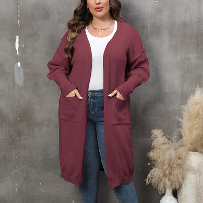 Maglione a maniche lunghe con apertura frontale Plus Size