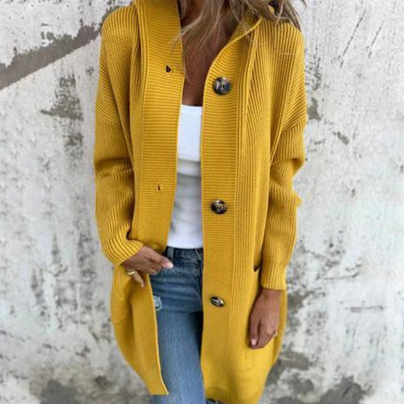 Cardigan da donna con cappuccio e bottoni