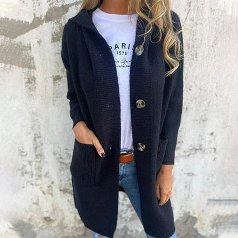 Cardigan da donna con cappuccio e bottoni