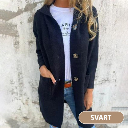 Cardigan da donna con cappuccio e bottoni