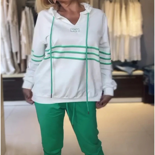 Set di pantaloni e felpa con cappuccio a righe da donna